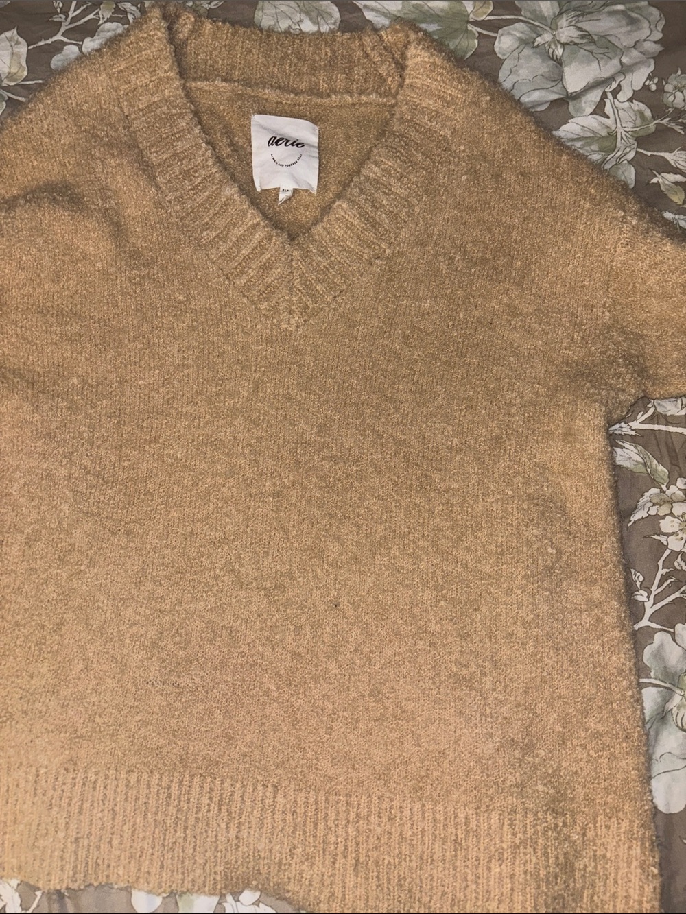 aerie Men's V-Neck Sweater in Camel Brown